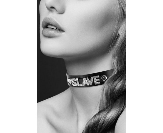 Чокер с надписью COLLIER STRASS SLAVE CUIR BOVIN