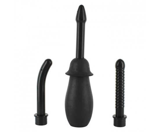 Чёрный анальный душ с насадками KIT BLACK