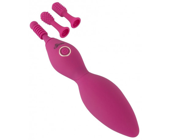 Ярко-розовый клиторальный вибратор с 3 насадками Spot Vibrator with 3 Tips - 17,9 см.