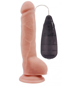 Телесный вибратор с мошонкой на присоске Extra Fun Vibrating Dildo - 23,5 см.