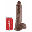 Большой коричневый фаллоимитатор с мошонкой 10  Cock with Balls на присоске - 25,4 см.