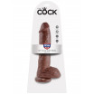 Большой коричневый фаллоимитатор с мошонкой 10  Cock with Balls на присоске - 25,4 см.