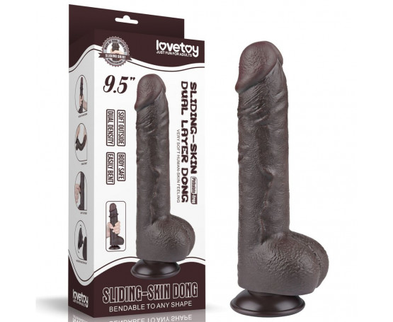 Коричневый фаллоимитатор 9.5 Sliding Skin Dual Layer Dong на присоске - 24 см.