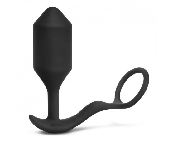 Черная анальная вибропробка с эрекционным кольцом Vibrating Snug   Tug XL