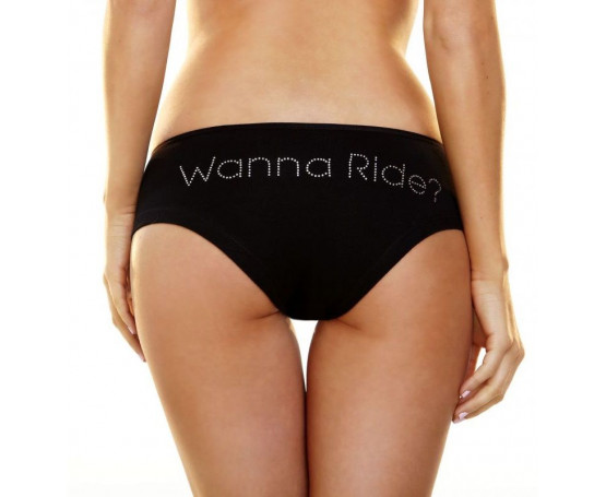 Трусики-слип с надписью стразами Wanna Ride
