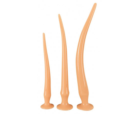 Набор из 3 телесных удлиненных анальных пробок Super Long Flexible Butt Plug Set