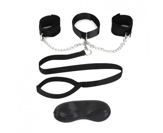 Чёрный ошейник с наручниками и поводком Collar Cuffs   Leash Set