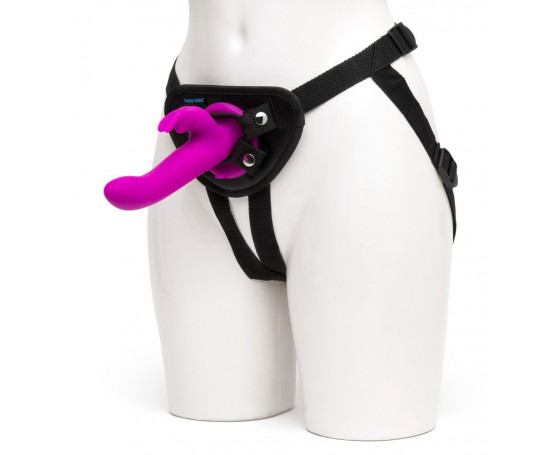 Лиловый страпон Rechargeable Vibrating Strap-On Harness Set - 17,6 см.