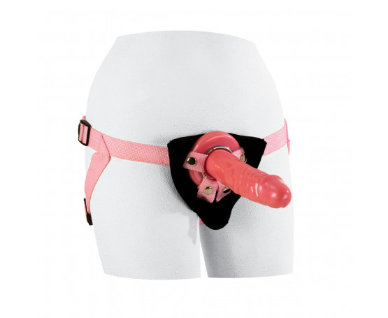 Женский страпон Shane s World Pink Harness with Stud - 19 см.