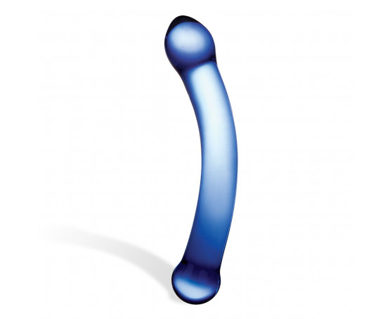 Синий изогнутый фаллоимитатор Curved G-Spot Glass Dildo - 16 см.