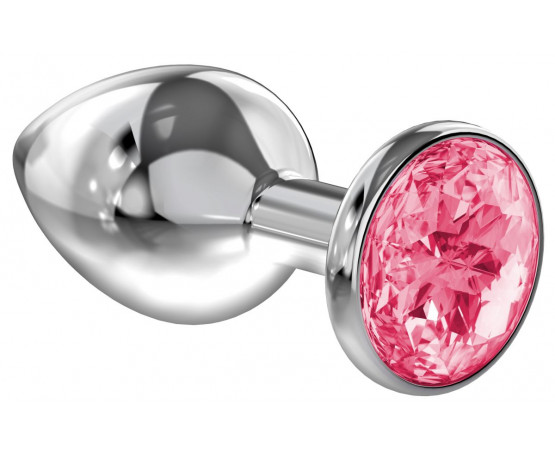 Большая серебристая анальная пробка Diamond Pink Sparkle Large с розовым кристаллом - 8 см.
