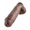 Коричневый фаллоимитатор-гигант на присоске 11  Cock with Balls - 28 см.