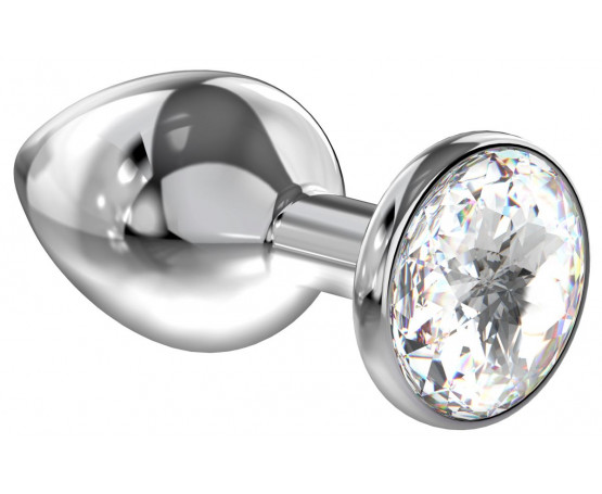 Большая серебристая анальная пробка Diamond Clear Sparkle Large с прозрачным кристаллом - 8 см.