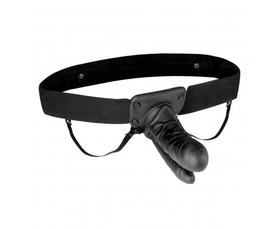 Полый страпон с двумя отростками и вибрацией Unisex Vibrating Hollow Strap-On Double Penetrating Dildo - 17,8 см.