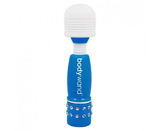 Голубо-белый жезловый мини-вибратор с кристаллами Mini Massager Neon Edition