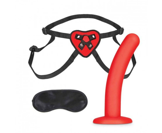 Красный поясной фаллоимитатор Red Heart Strap on Harness   5in Dildo Set - 12,25 см.