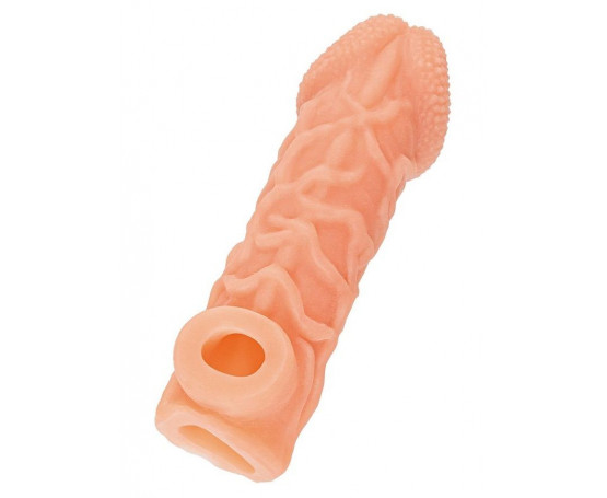 Телесная закрытая насадка с венками Cock Sleeve 006 Size L - 17,6 см.