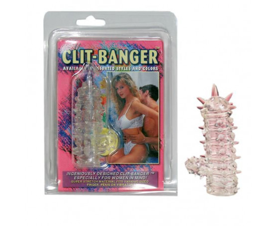 Прозрачная насадка с шипами и клиторальной шишечкой CLIT-BANGER SLEEVE IN CLEAR