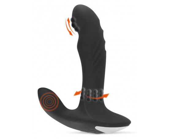 Черный вибромассажер простаты с функцией римминга Plug with Perineum Stimulator - 16,6 см.