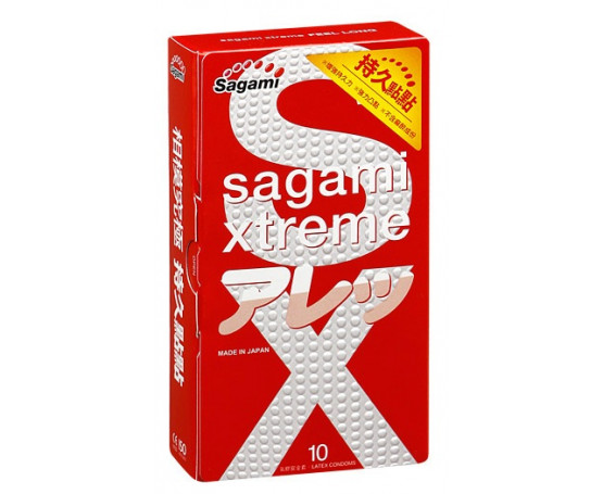 Утолщенные презервативы Sagami Xtreme Feel Long с точками - 10 шт.