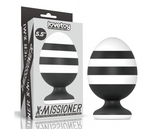 Черно-белая анальная втулка 5.5 X-Missioner Butt Plug - 14 см.