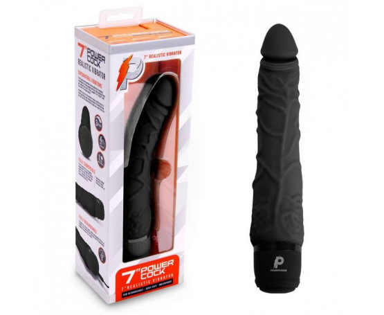 Черный вибратор-реалистик 7  Realistic Vibrator - 20 см.