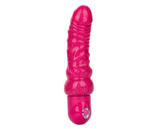 Розовый вибратор-реалистик с блестками Naughty Bits Lady Boner Bendable Personal Vibrator - 20 см.