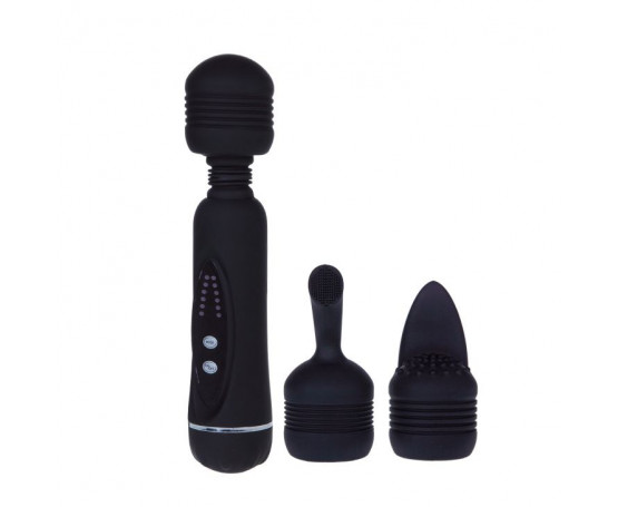 Черный вибромассажер со сменными насадками Power Wand - 20,5 см.