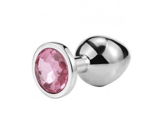 Серебристая анальная пробка iWonder c розовым кристаллом - 7,2 см.