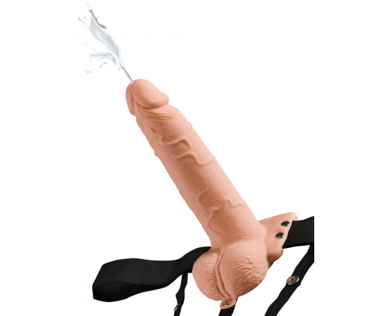 Телесный полый страпон с имитацией эякуляции 7.5  Hollow Squirting Strap-On with Balls - 21,6 см.