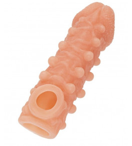 Телесная закрытая насадка с шариками Cock Sleeve 010 Size L - 17,6 см.