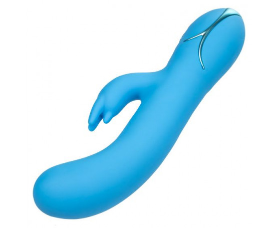 Голубой вибромассажер Insatiable G Inflatable G-Bunny с функцией расширения - 21 см.