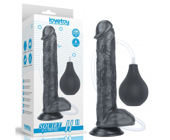 Черный фаллоимитатор-гигант с грушей 11 Squirt Extreme Dildo - 27,5 см.
