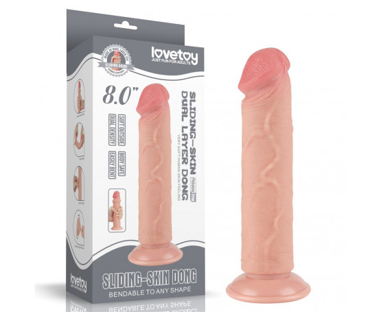 Телесный фаллоимитатор 8 Sliding Skin Dual Layer Dong - 20 см.