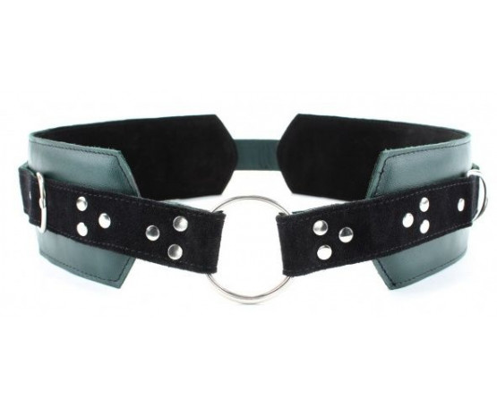 Изумрудный пояс с колечками для крепления наручников Emerald Leather Belt