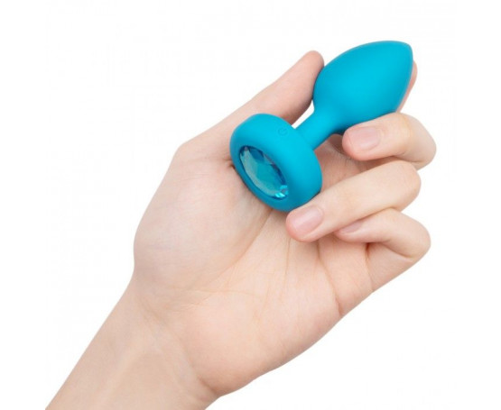 Бирюзовая анальная вибровтулка с кристаллом Vibrating Jewel Plug S/M - 10 см.