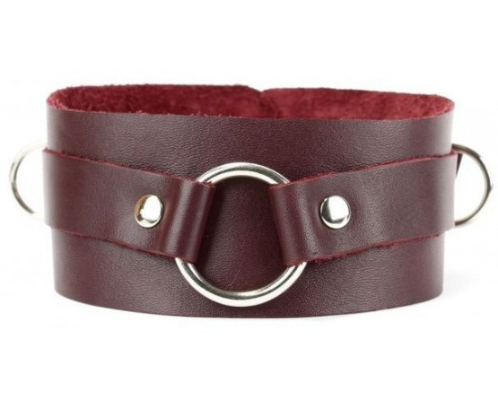 Бордовый широкий ошейник с кольцом Maroon Collar