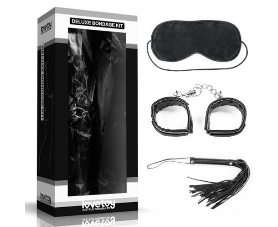 БДСМ-набор Deluxe Bondage Kit для игр: маска, наручники, плётка