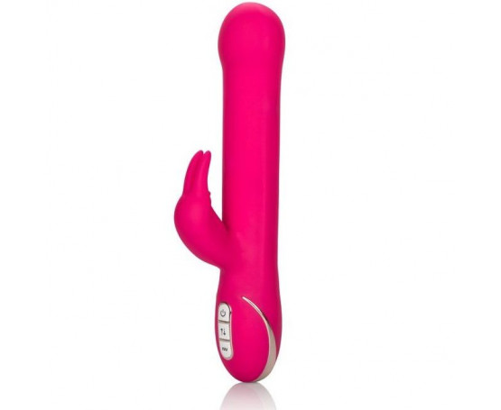 Ярко-розовый вибратор Jack Rabbit Signature Silicone Beaded Rabbit - 23 см.