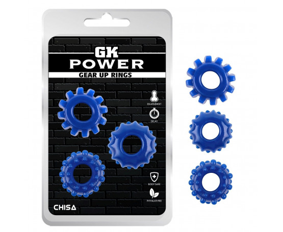 Набор из 3 синих эрекционных колец Gear Up Rings