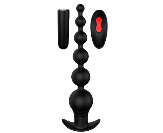 Черный анальный вибромассажер REMOTE GRADUATING BEADS - 20,7 см.