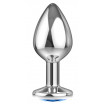 Большая серебристая анальная пробка Diamond Light blue Sparkle Large с голубым кристаллом - 8 см.