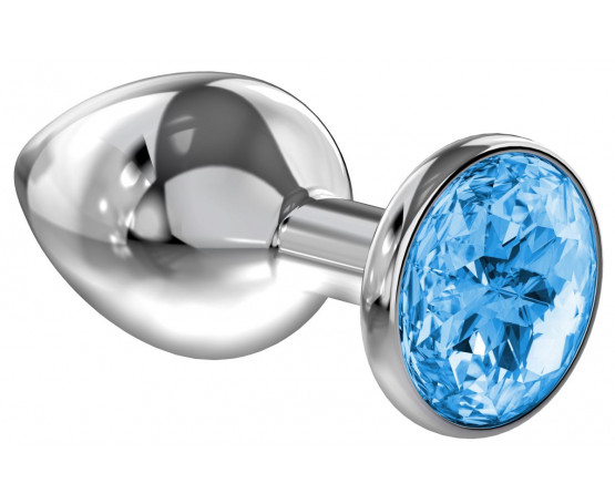 Большая серебристая анальная пробка Diamond Light blue Sparkle Large с голубым кристаллом - 8 см.