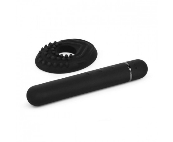 Черный мини-вибратор Le Wand Baton с текстурированной насадкой - 11,9 см.