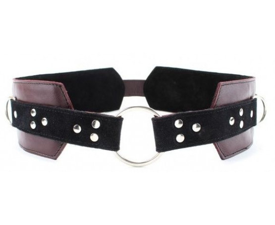 Бордовый пояс с колечками для крепления наручников Maroon Leather Belt