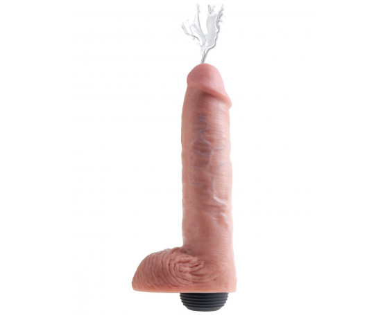 Телесный фаллоимитатор с функцией семяизвержения 11  Squirting Cock with balls - 27,9 см.
