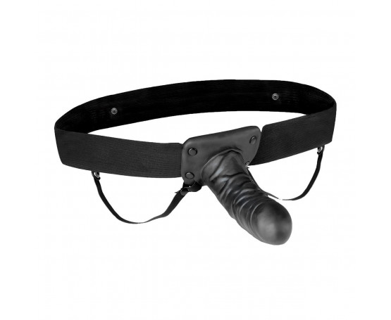 Чёрный полый страпон с вибрацией Unisex Vibrating Hollow Strap-On - 14 см.